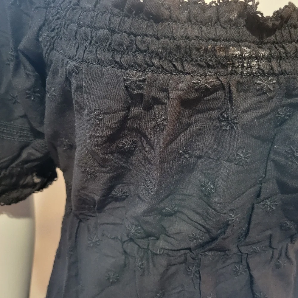 NWT Old Navy Black Floral Square Neck Ruffled Dress | Sz Medium Petite - Picture 2 of 6
